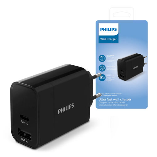 ładowarka philips 30w usb+typ-c pd qc phil-dlp2621/12