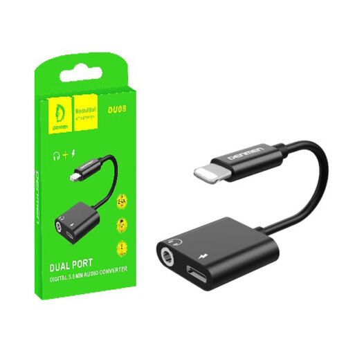 adapter hf iphone denmen czarny audio jack + zasilanie du08
