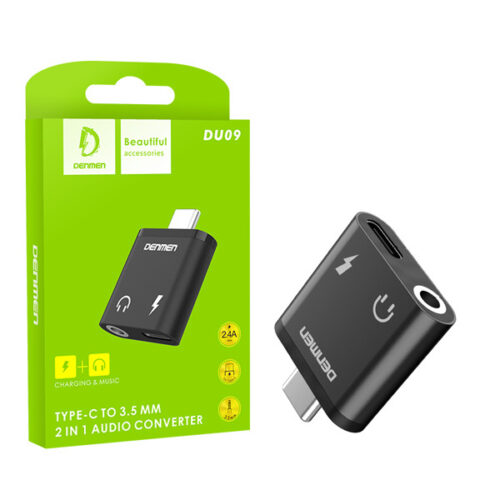 adapter hf typ-c denmen czarny audio jack + zasilanie du09