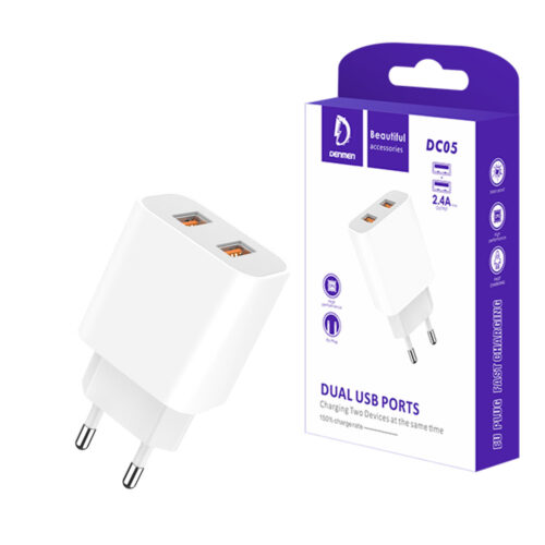 denmen ładowarka sieciowa dc05 2xusb 2.4a 12w biały dc05