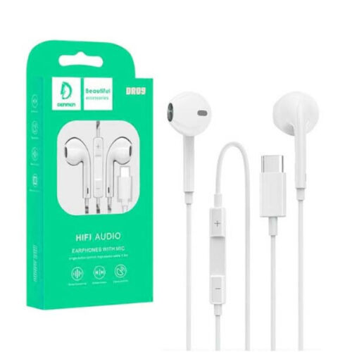 słuchawki uniwersalne denmen typ-c usb-c białe douszne dr09 new chip digital audio