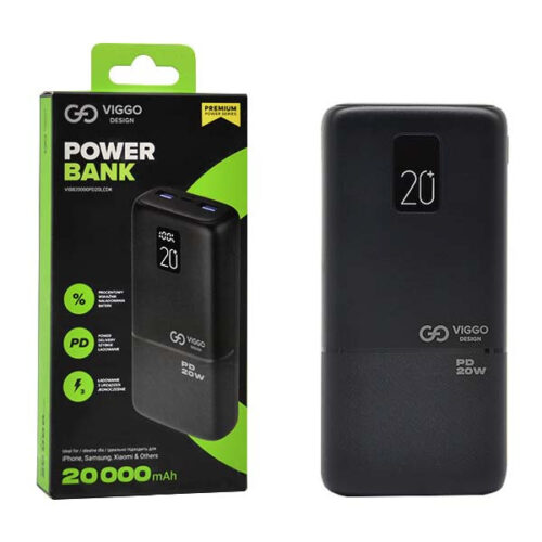 power bank viggo premium 20000 mah usb-c pd 20w lcd czarny