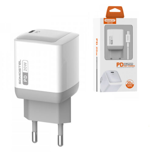 somostel ładowarka sieciowa typ-c + kabel typ-c - lightning 20w 1m power delivery pd biały sms-q22