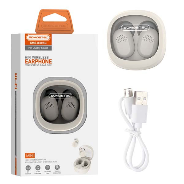 somostel słuchawki bluetooth douszne tws bt 5.0 biały stero sms-i660