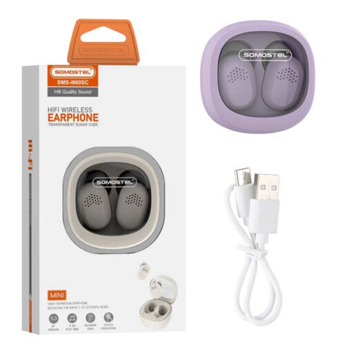 somostel słuchawki bluetooth douszne tws bt 5.0 fioletowy stero sms-i660