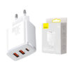 ładowarka sieciowa baseus compact quick charger, 2xusb, usb-c, pd, 3a, 30w (biała)