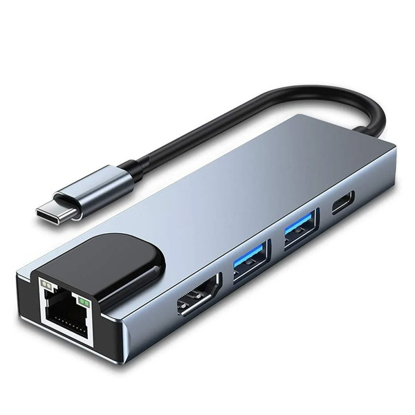 ecobox adapter typ-c rozdzielacz hdmi + typ-c + usb + rj-45 dex