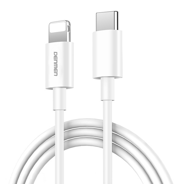 denmen kabel usb-c pd typ-c - lightning 20w 3,6a wzmacninany biały 2m d65