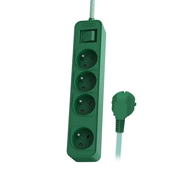 przedłużacz sieciowy philips listwa zasilająca zielona 4 gniazda 1,5m chp2147g/60