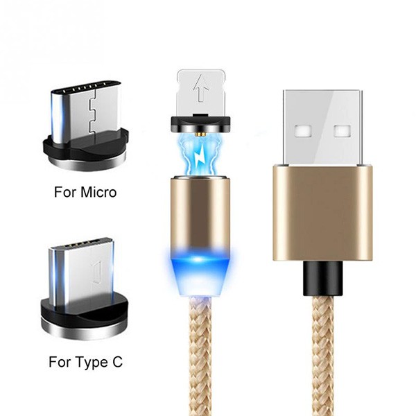 ecobox kabel usb 3w1 magnetyczny 360 złoty iphone micro typ-c iphone