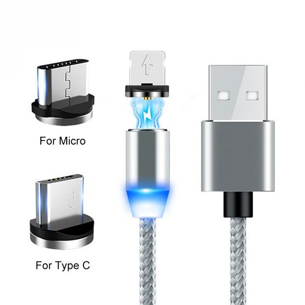 ecobox kabel usb 3w1 magnetyczny 360 srebrny iphone micro typ-c