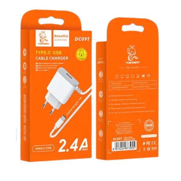 denmen biała ładowarka sieciowa usb + kabel typ-c dc09t-w 2,4a