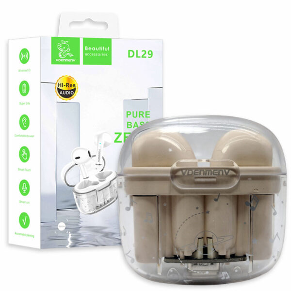 słuchawki bluetooth denmen earbuds kremowe dl29 tws
