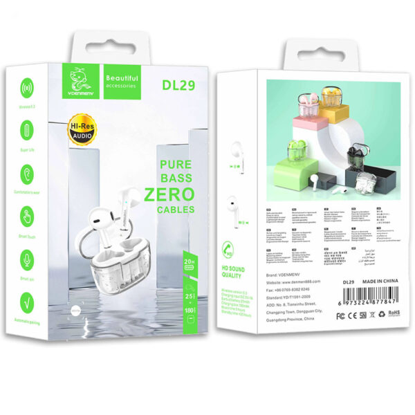 słuchawki bluetooth denmen earbuds zielone dl29 tws