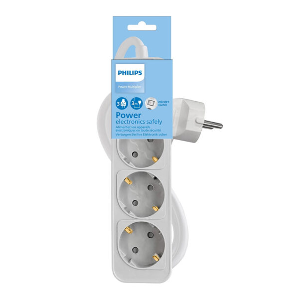 przedłużacz sieciowy philips listwa zasilająca biała 3 gniazda schuko 1,5m chp2134w/58