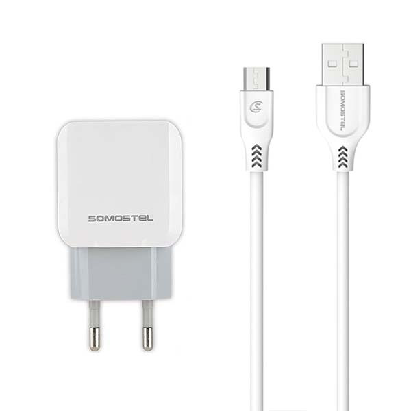 somostel ładowarka sieciowa 2xusb + kabel usb - microusb 2.1a 10w 1m biały sms-a13