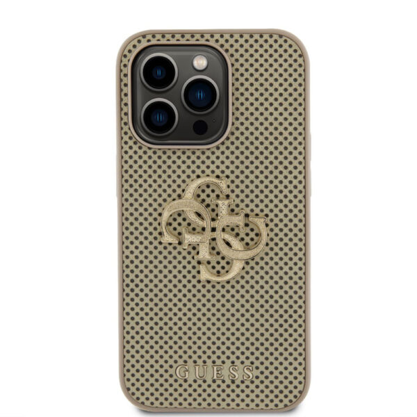 guess pu perforated 4g glitter metal logo case for iphone 15 pro złoty