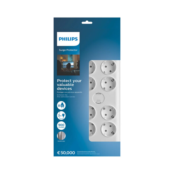 przedłużacz sieciowy philips listwa zasilająca biała 8 gniazda schuko 2m spn7080wa/58