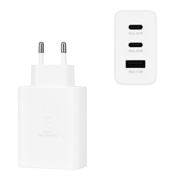ecobox ładowarka sieciowa 65w białe 2xtyp-c oraz usb-a + kabel usb pd typ-c do typ-c 3a biały 1m
