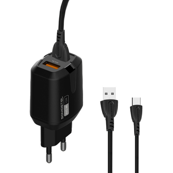 somostel ładowarka sieciowa 2xusb + kabel usb - typ-c 2.4a 12w 1m czarny sms-a139
