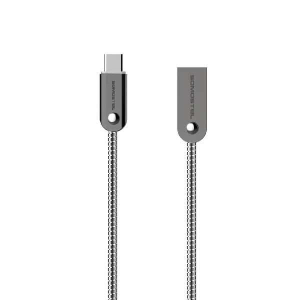 kabel usb typ-c 2.4a somostel srebrny 2400mah quick charger qc 3.0 1m powerline sms-bj01 usb-c metal