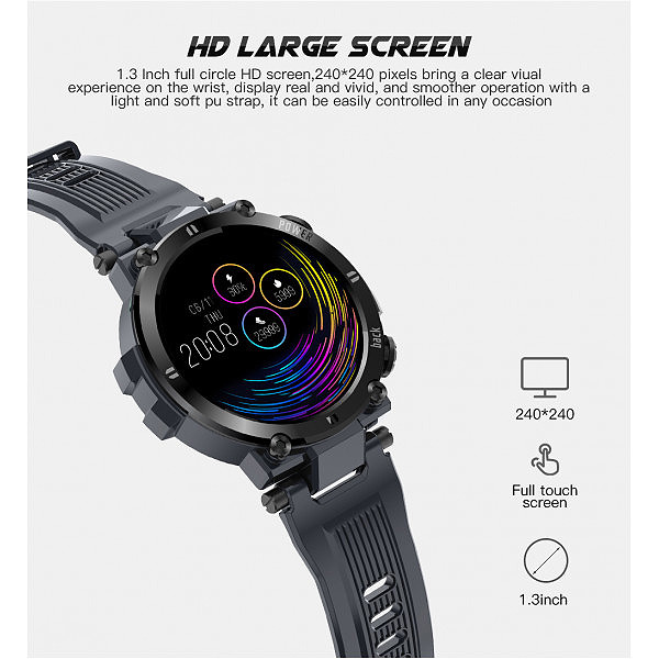 zegarek sportowy smartwatch czarny senbono d13 ip68 hd