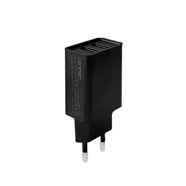 ładowarka sieciowa 2.1a 10w czarna denmen 2100ma dc02 2xusb single