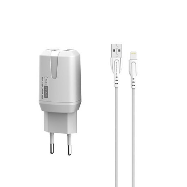 somostel ładowarka sieciowa 2xusb + kabel usb - lightning 2.4a 1m biały sms-a139