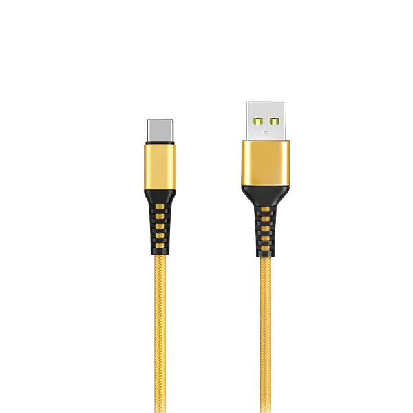 denmen kabel d02 usb - typ-c 2.4a 12w 1m quick charge qc3.0 złoty wzmacniany oplot
