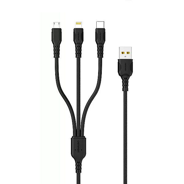 denmen kabel 3w1 usb - typ-c / microusb / lightning 2.4a 1m quick charge qc3.0 czarny