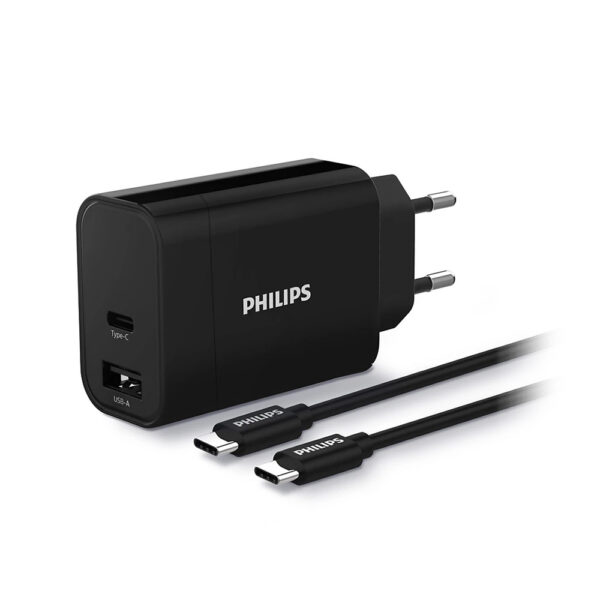 ładowarka philips 30w usb-a + usb-c pd qc + kabel 1m typ- c na typ- c pd phil-dlp2621c/12