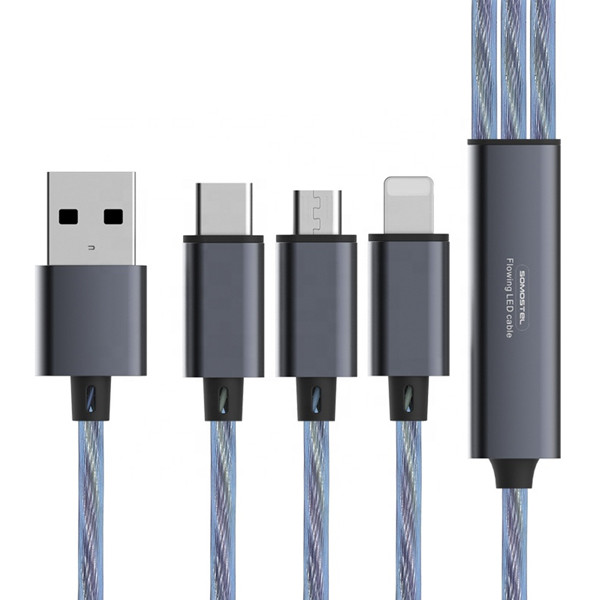 somostel kabel 3w1 usb - typ-c / microusb / lightning 3.1a 30w 1.2m quick charge qc3.0 niebieski sms-by03