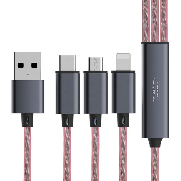 somostel kabel 3w1 usb - typ-c / microusb / lightning 3.1a 30w 1.2m quick charge qc3.0 czerwony sms-by03