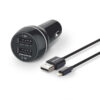 ładowarka samochodowa 2a+1a czarna philips + kabel iphone mfi 3100ma 2xusb dual 15.5w quick charge phil-dlp2357v/10