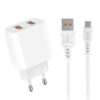 ładowarka sieciowa 2.4a + kabel usb iphone biała denmen 2xusb 2400ma dc05 12w