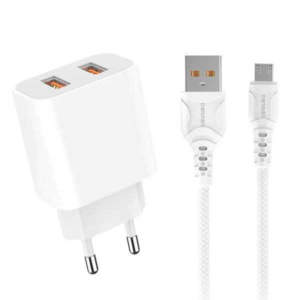 ładowarka sieciowa 2.4a + kabel usb iphone biała denmen 2xusb 2400ma dc05 12w