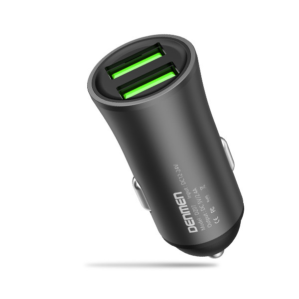 ładowarka samochodowa 12w czarna denmen 2.4a 2400ma dual fast charging dz07 aluminiowa