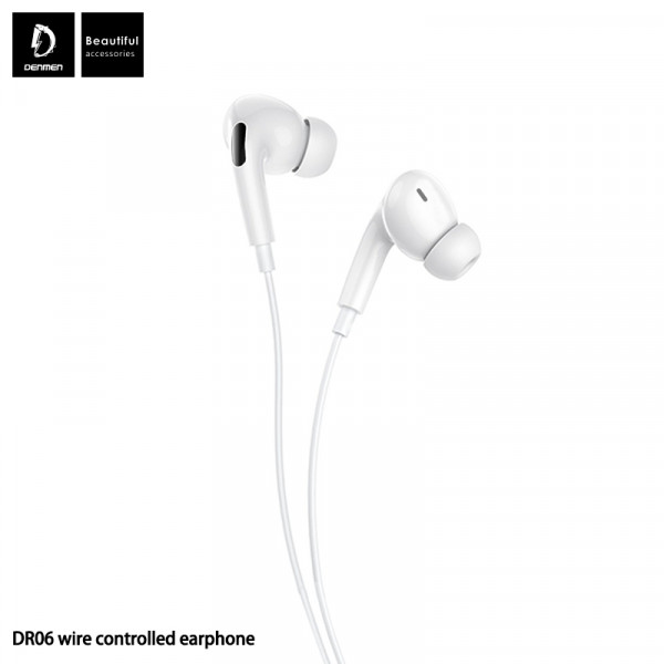 denmen słuchawki przewodowe douszne dr06 jack 3,5mm 1m biały dr06w