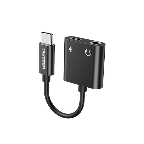 adapter hf typ-c denmen czarny audio jack + zasilanie du07