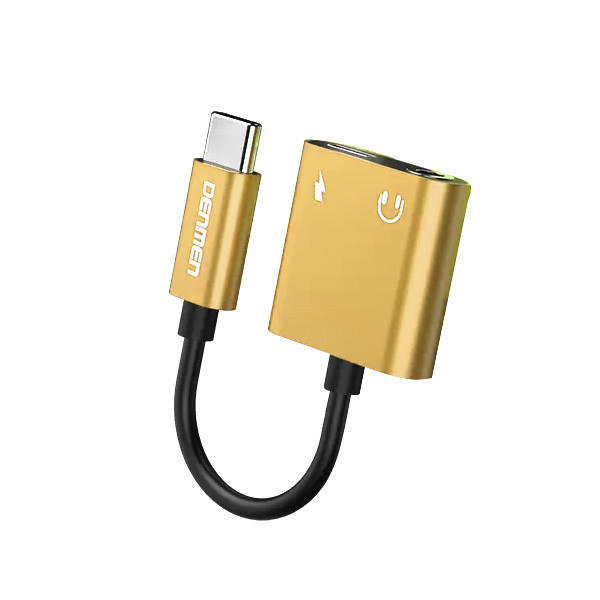 adapter hf typ-c denmen złoty audio jack 3.5 cala + zasilanie du07