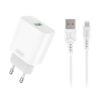 denmen ładowarka sieciowa do iphone usb + kabel usb - typ-c 3.6a 18w 1m quick charge qc3.0 biały