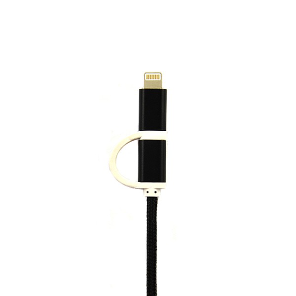 economy kabel usb nylon czarny lightning + micro usb 2w1