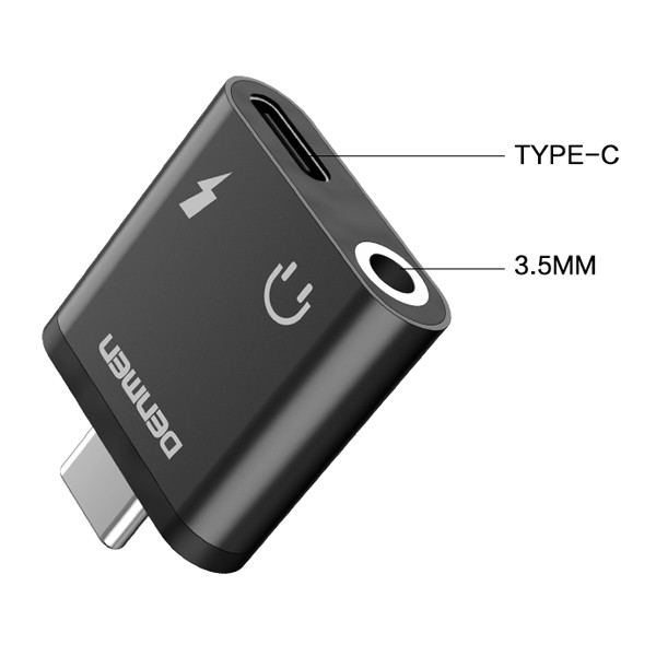 adapter hf typ-c denmen czarny audio jack + zasilanie du09