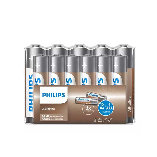 bateria alkaliczna philips 10xaa 6xaaa zestaw 16szt phil-lr036a16f/10
