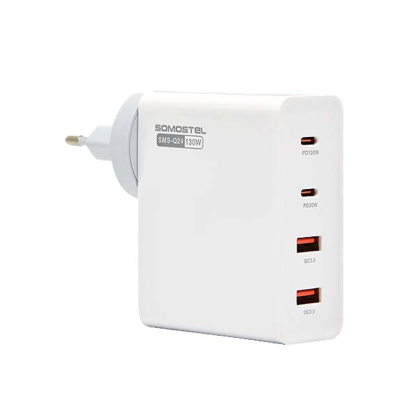 somostel ładowarka sieciowa gan 2xusb+2xpd 130w power delivery pd+qc3.0 biały sms-q24