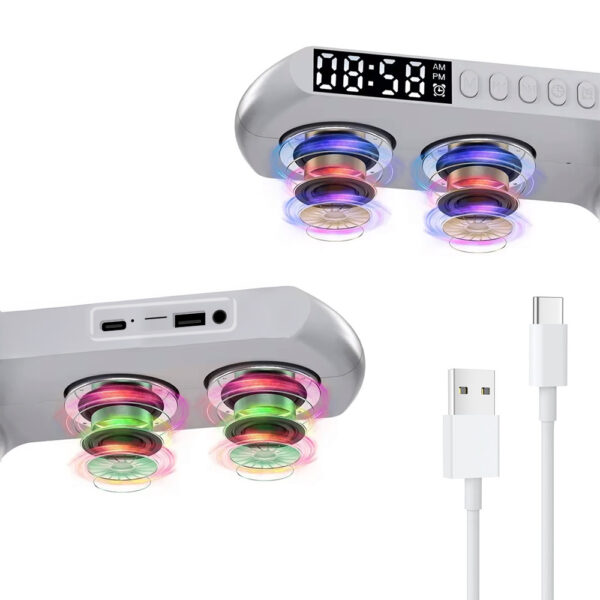 ecobox lampka nocna led ładowarka indukcyjna qi głośnik zegar budzik rgb duża