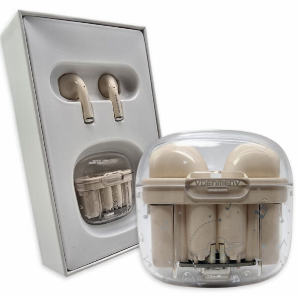 słuchawki bluetooth denmen earbuds kremowe dl29 tws