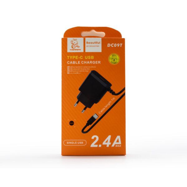 denmen ładowarka sieciowa dc09t usb + kabel typ-c 2.4a 12w czarny dc09t-w