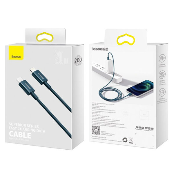 baseus kabel usb-c lightning do iphone power delivery 20w 2m catlys-c03
