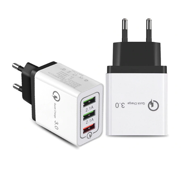 ładowarka sieciowa 2a biała vega faston quick 3.0 fast charger 2400ma 3xusb 18w